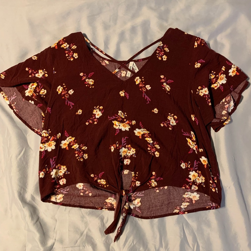 MUDD crop top floral print front tie cross neck